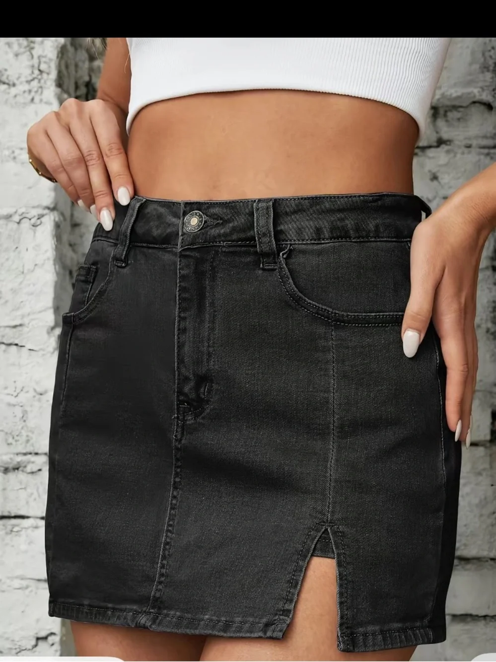 Luvamia Black Denim Mini Skort Skirt w/ Side Slit